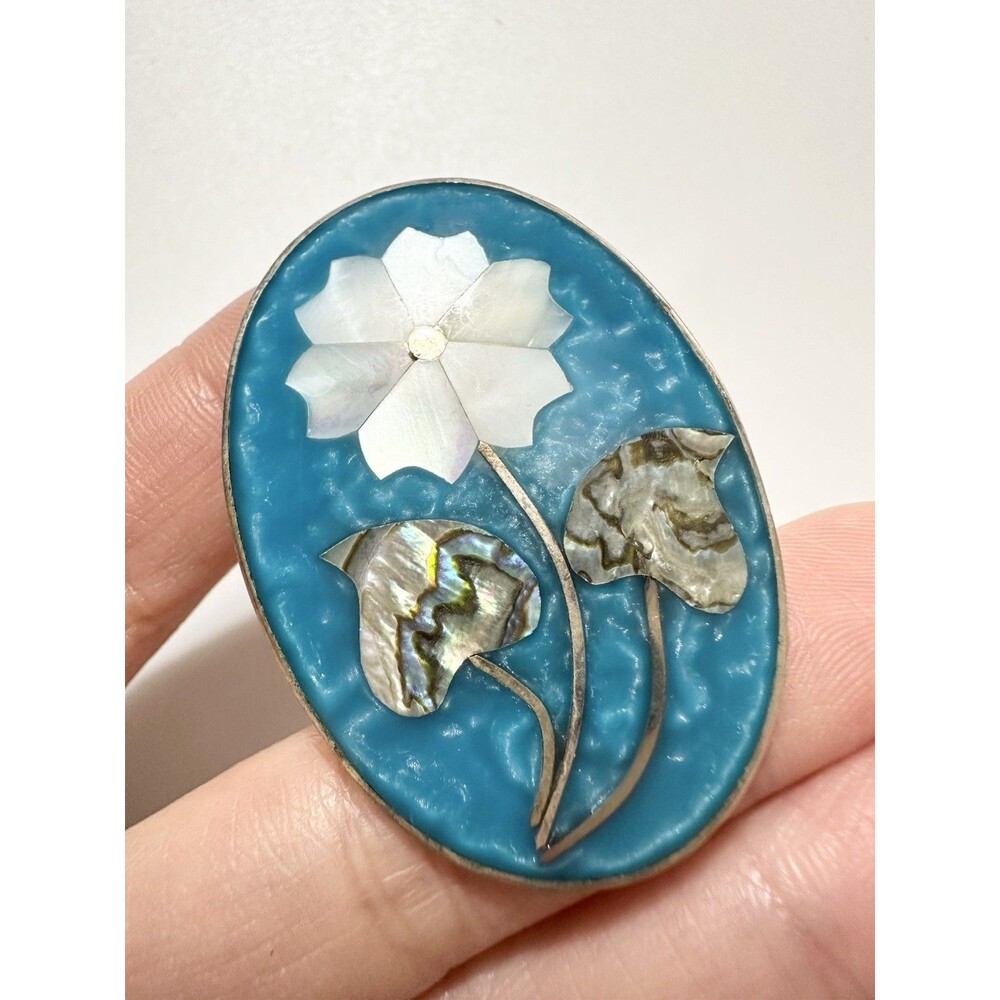 Alpaca Mexico Abalone Mother Of Pearl Flower Pin Brooch
